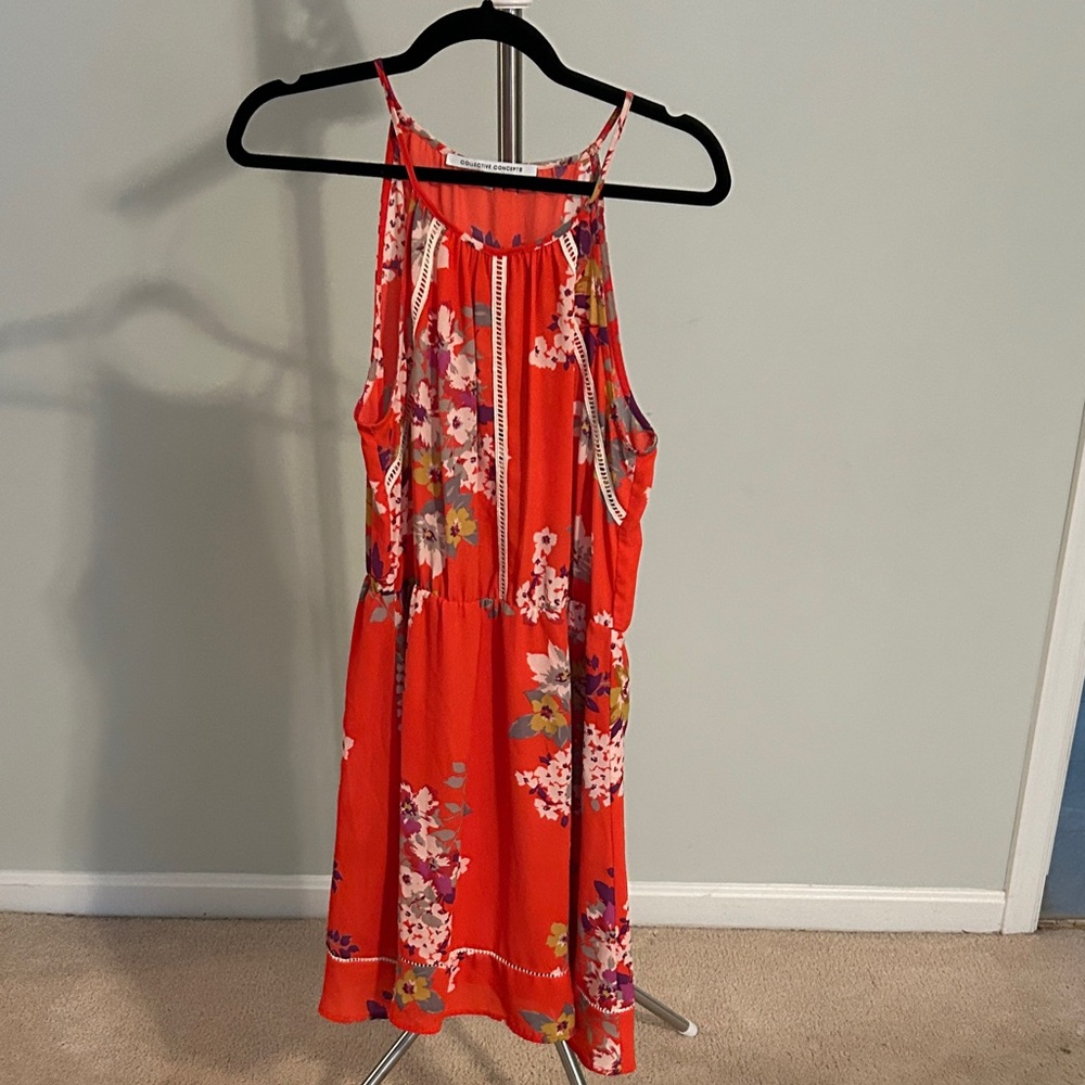 Collective Concepts Coral and Purple Floral Dress